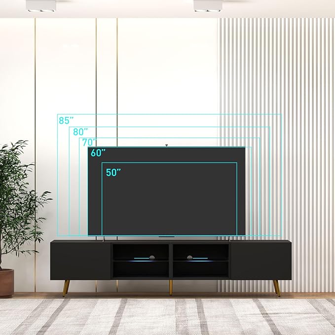 Bonzy Home 86 TV Stand Modern Entertainment Center for 75 TV Television Console Table with Storage Cabinets for Living Room Black