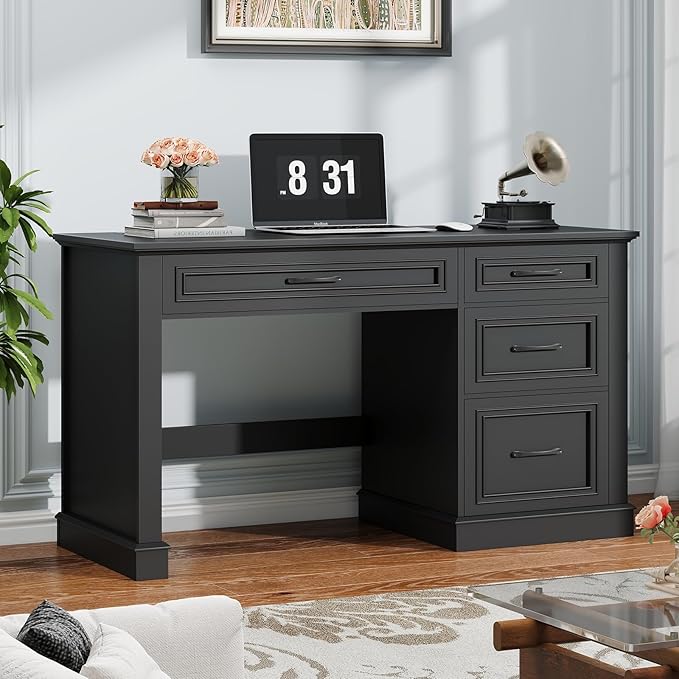 Farmhouse 47 Executive Desk Computer Desk with Drawers and File Drawer Workstation Computer Desk with Charging Station for Home Office StudyPure Black.