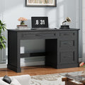 Farmhouse 47 Executive Desk Computer Desk with Drawers and File Drawer Workstation Computer Desk with Charging Station for Home Office StudyPure Black.