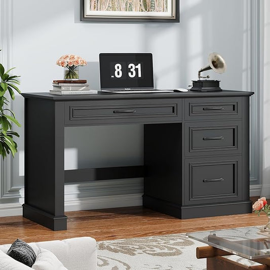 Farmhouse 47 Executive Desk Computer Desk with Drawers and File Drawer Workstation Computer Desk with Charging Station for Home Office StudyPure Black.
