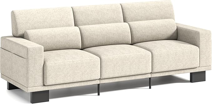 Gizoon 89 Inch Modern Sofa 3-Seater Chenille Couch with Wide Armrests &amp Deep Cushions for Living Room Bedroom and Apartment Beige