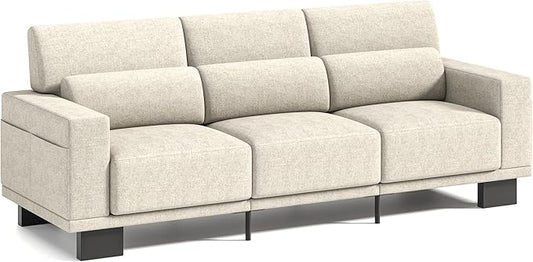 Gizoon 89 Inch Modern Sofa 3-Seater Chenille Couch with Wide Armrests &amp Deep Cushions for Living Room Bedroom and Apartment Beige