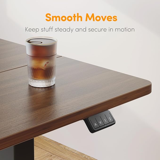 Cubiker Modern Black Walnut 55 x 24 Inch Electric Standing Desk 28-46.5 Inch Height Adjustable 2-Monitor Capacity Gaming