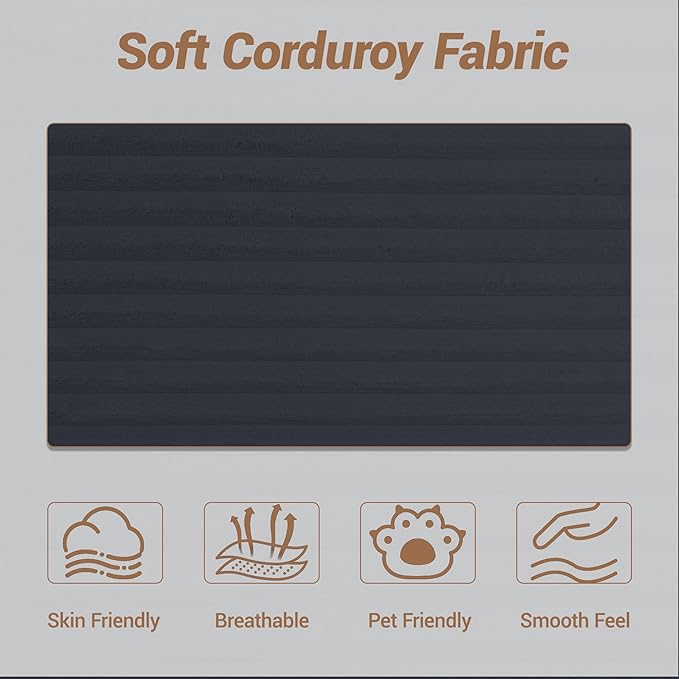 105'' Cloud Sectional Couch Modular L-Shaped Boneless Sectional Sofa Corduroy Deep Seat Couch Small Space Sofas for Living Room Bedroom Apartment No Assembly Black | Breathable material