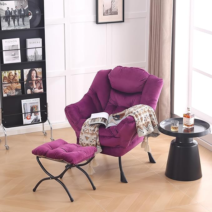 LITA Lazy Chair with Ottoman Modern Accent Leisure Upholstered Sofa Chair Contemporary Lounge Reading Chairs with Armrests and a Side Pocket for Living Room Bedroom &amp Small Space