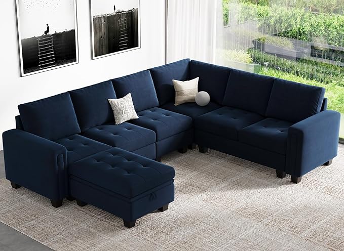 Belffin Corner Seat Module for Modular Sectional Sofa Blue