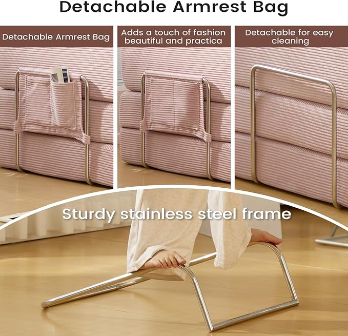 Convertible Sleeper Sofa Bed Corduroy Upholstered Modular Floor Couch Queen/King Size Foldable Futon with futon Memory Foam for Apartment Living Room Bedroom (Pink 80.15) | Convertible sofa bed