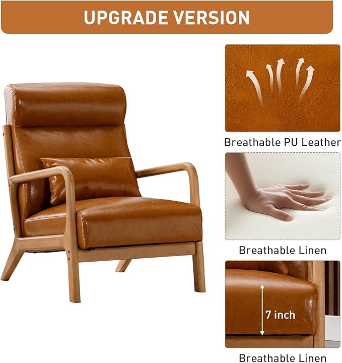ANJ Mid Century Modern High Back Accent Chairs Set of 2 Single Lounge Armchair with Solid Wood Frame Comfy Reading Chair for Living Room Easy Assembly