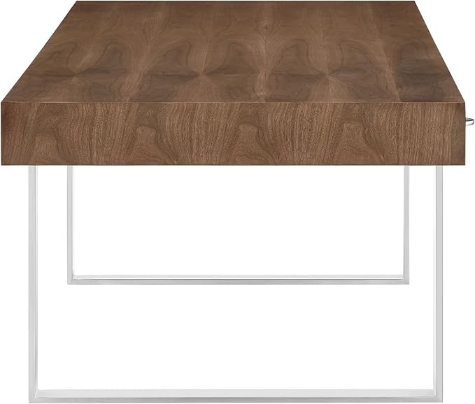 Modway Tinker Contemporary Modern Wood and Stainless Steel Office Desk With Two Drawers in Walnut