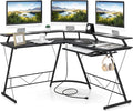 Giantex L Shaped Computer Desk with Power Outlet 51 Corner Computer Desk with Monitor Stand and Reversible Keyboard Tray Modern Gaming Desk with Hook Home Office Desk Workstation (Black)