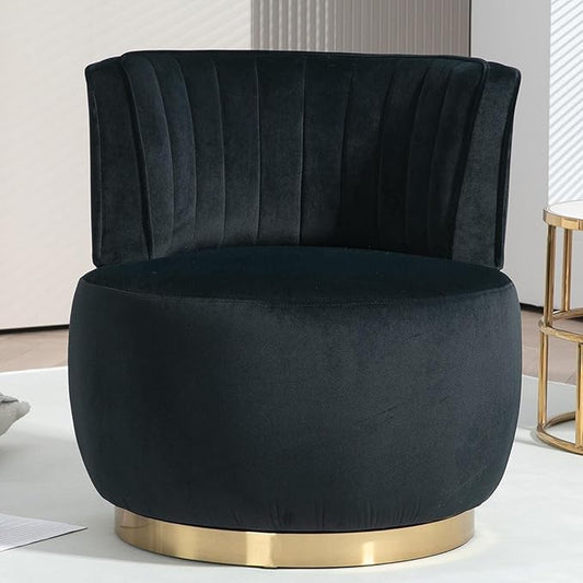 Small Barrel Chair Swivel Barrel Chair with Thicken Backrest Round Accent Chair for Living Room Bedroom Office Comfortable Velvet Fabric Soft High-Density Foam Padding (Black)