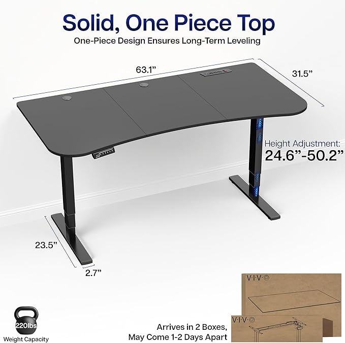 VIVO Electric 63 x 32 in Standing Desk with Built-in Power Strip Touch Screen Adjustment 220 lb Frame Support 2E Series Black Top Black Frame DESK-KIT-2EBAC