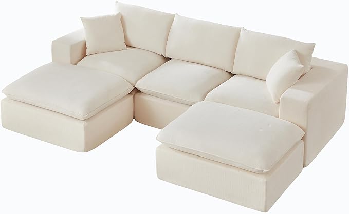 Cloud Couch with 2 Ottomans 5-Piece Modular Sectional Sofa Premium Chenille Fabric Boneless Couch Modern Oversized Living Room U-Shaped Sectional