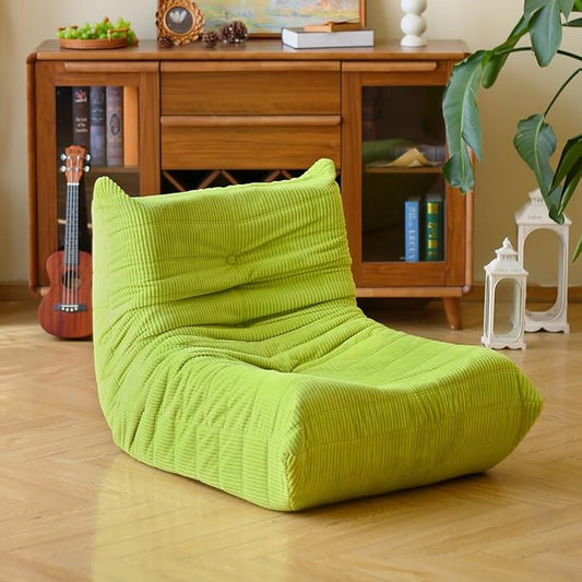 N&ampV Fireside Floor Sofa- Mid-Century Modern Armless Lounge Chair with Premium Soft Corduroy Fabric Plush Foam Cushion Accent Chair for Living Room Bedroom &amp Office (Green)