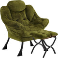 Lazy Chair with Folding OttomanLeisure Sofa ChairSoft Fabric Armchair with Armrests and Side Pockets Reading Chair with Footrest for Living Room Bedroom Office (Plush Green)