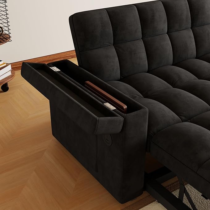 Convertible Sofa Bed 5-in-1 Pull Out Couch with Side Table Loveseat Sleeper Sofas Bed Couch with USB Port 65‘’ Velvet Pull Out Sofa Beds for Living Room Bedroom Apartment