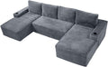 Oversized U Shaped Sectional Couch 133.5 Boneless Cloud Couches for Living Room Corduroy Comfort Modular Deep Seat Sofa with Chaise Cup Holders &amp Storage Pocket No Assembly Grey