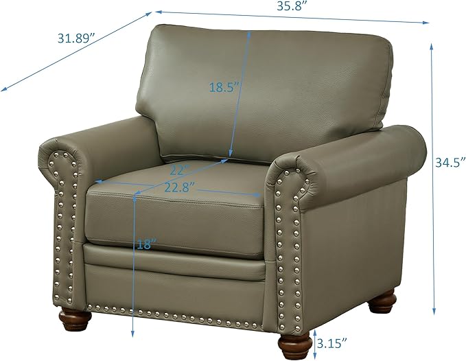 35'' Faux Leather ChairLiving Room Furniture Sofa Chair Rivet Decoration Leather Chair for Living Room Apply to Office and Home(Chair) Taupe