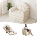 2-in-1 Folding Sofa Bed with Back Support 75 D x 34 W Convertible Futon Sleeper Chair for Adult Fold Out Bean Bag Floor Foam Lounger Couch for Living Room Bedroom Small Space Beige
