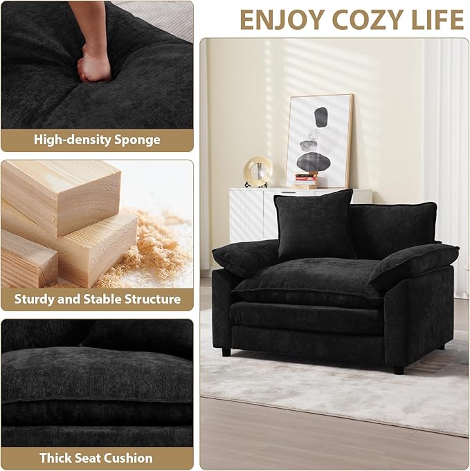 Chenilli Oversized Accent Chair Set of 2 Armchair Chair Comfy Single Sofa with Large Seat and Extra Wide Armrests UpholsteredReading Chairs for Bedroom Living Room