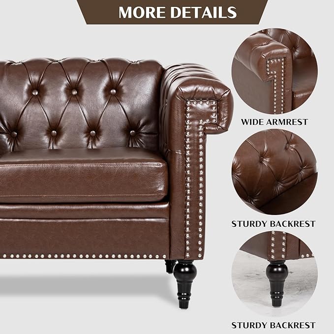 Modern Living Room Chairs Oversized Chesterfield Chair Brown Faux LeatherTufted Arm Accent Chairs Deep Seat Comfy Classic Club Wingback Single Sofa Chair for Bedroom Office Sofa Chair Sets