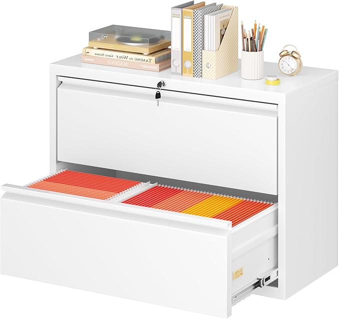 Superday Lateral File Cabinet 2 Drawer Metal File Cabinet with Lock White Filing Cabinets for Home Office Locking Filing Cabinets Hanging Files Letter/Legal/F4/A4