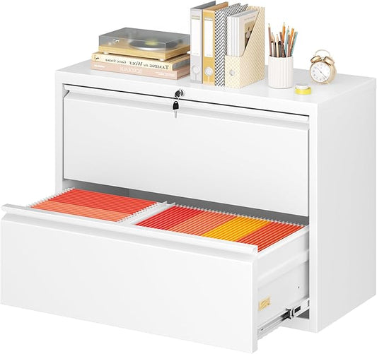 Superday Lateral File Cabinet 2 Drawer Metal File Cabinet with Lock White Filing Cabinets for Home Office Locking Filing Cabinets Hanging Files Letter/Legal/F4/A4