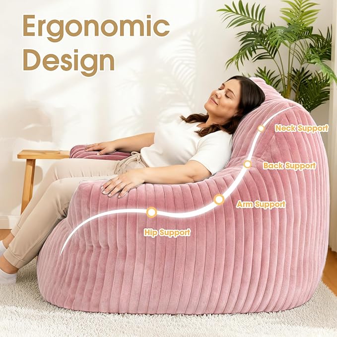 Giant Bean Bag Chair Oversized Plush Comfy Bean Bag Sofa for Adults and Kids with Armrests Memory Foam Mini Couch Single Lounges for Living Room Bedroom &amp Game Room(Pink)
