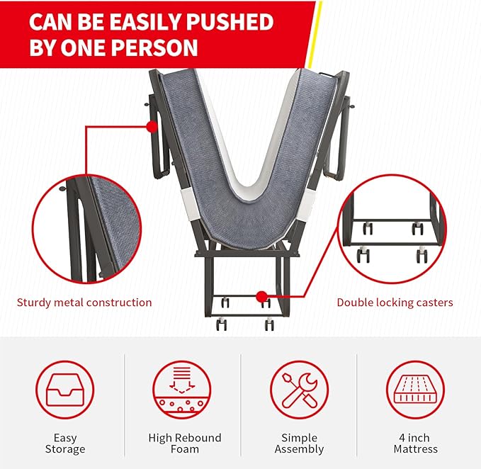 PUREMIND 75 x 38 Folding Bed with 4 Inches Mattress Portable Rollaway Guest Beds for Adults with Metal Frame &amp Swivel Wheels Twin Size Foldable Bed Fold Away Beds Space Saving