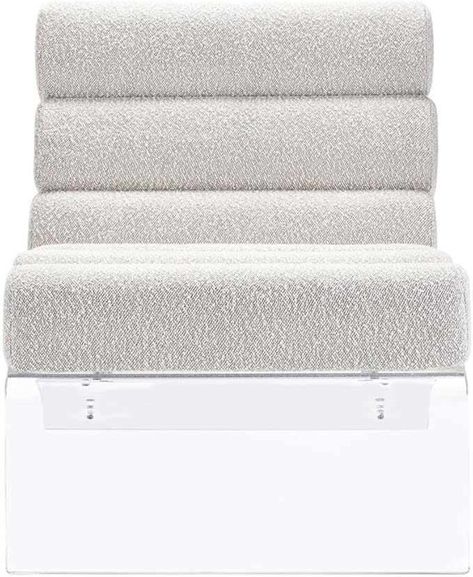 Pemberly Row Fabric Upholstered Accent Chair Ivory Bouclé with Clear Acrylic Frame 29.25 H x 25.25 W x 31.5 D Modern Lounge Chair for Living Room or Bedroom