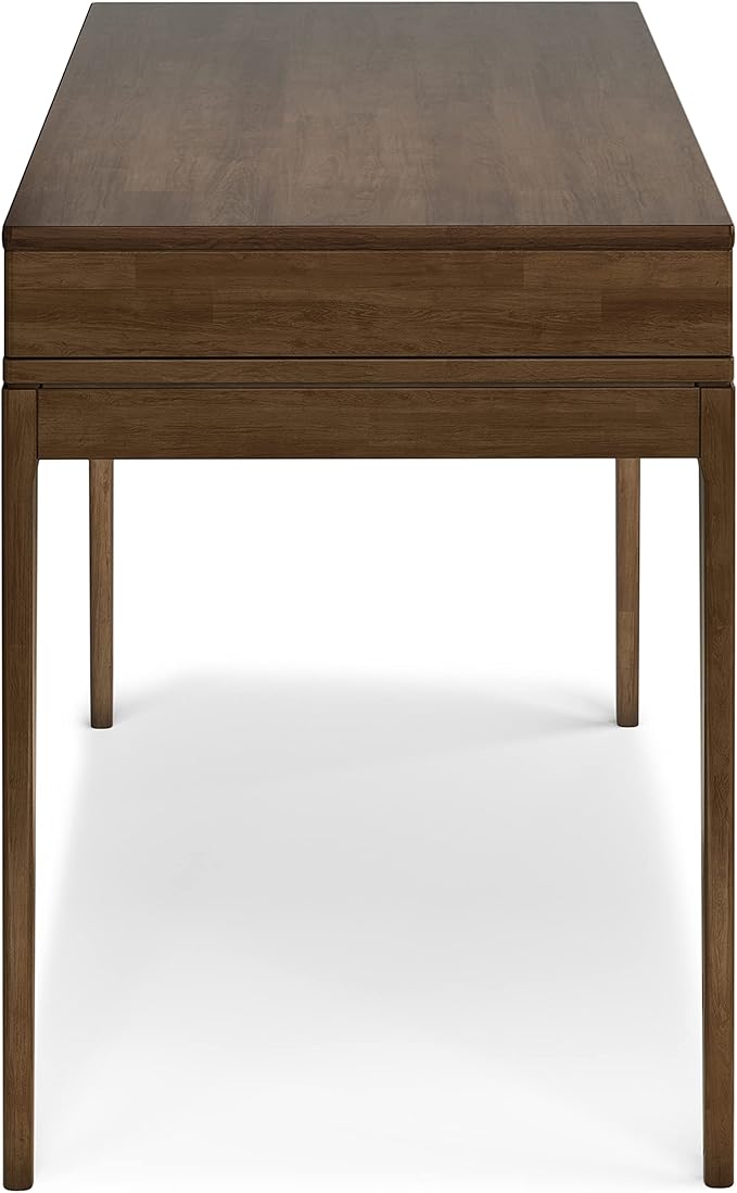 SIMPLIHOME Harper Small Desk - 48 Inch Wide Solid Hardwood Writing Desk in Walnut Brown Mid-Century Modern Home Office Computer Table for Study with 2 Drawers and Flip-Down Keyboard Tray