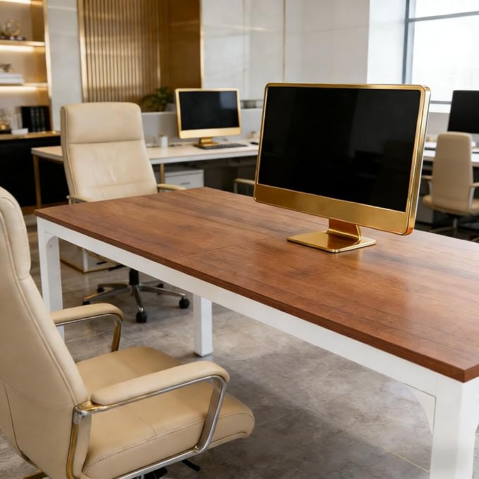78 Inch Long Computer Desk 2 Person Executive Office Desk Extra Large Double Workstation Simple Study Student Writing Table for Home Office (Brown+White)