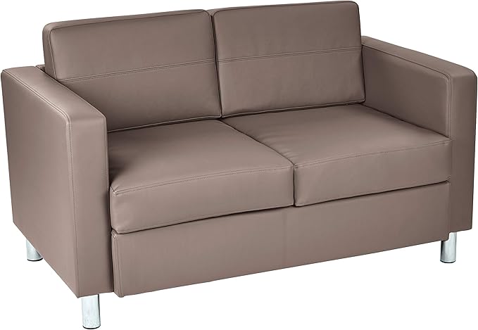 Office Star Pacific Loveseat with Padded Box Spring Seats and Silver Finish Legs Dillon Stratus Faux Leather