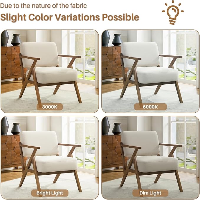 Mid Century Modern Accent Chair Set of 2 Linen Upholstered Boho Armchairs for Living Room Wood Frame Leisure Chair for Bedroom/Balcony/Hotel/CaféBeige