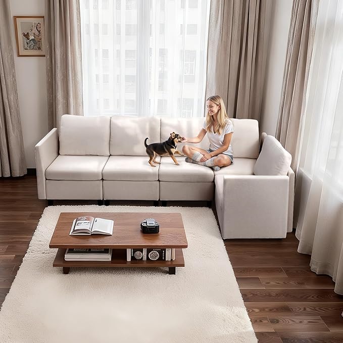 VEVOR Modular Sectional Sofa Modern 5-Seater Modular Sofa with Hidden Storage Customizable Cloud Sectional Couch Solid Wood Frame Upholstered Comfy Couch for Living Room Bedroom Beige