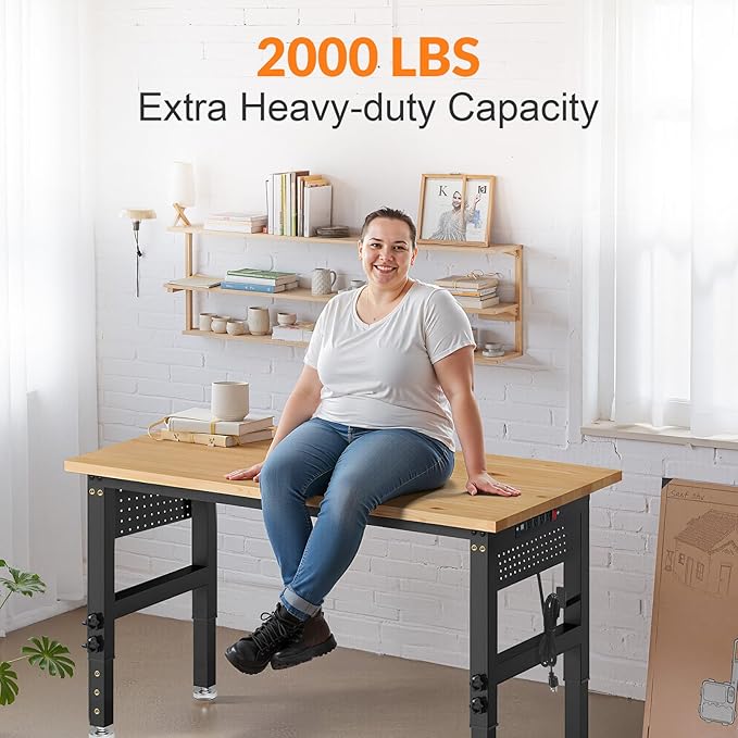 Standing Desk Stand up Desk 48x24 Inches Sit Stand Home Office Computer Desk with Power Outlet &amp Pegboard Rubber Wood Top
