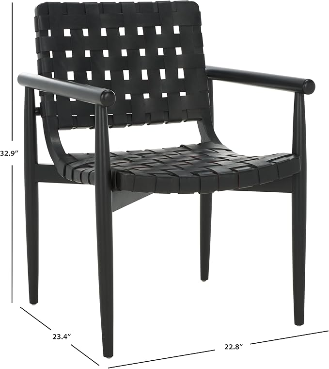 SAFAVIEH Home Collection Dionne Black Solid Wood/Black Leather Woven Accent Chair (Fully Assembled)
