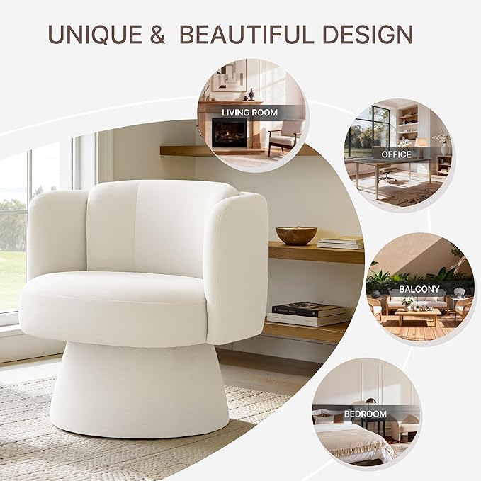 Swivel Barrel Chair360° Accent Chairs with Round BackrestUpholstered Lounge Chair for VanityLiving RoomBedroomReading NookLinen