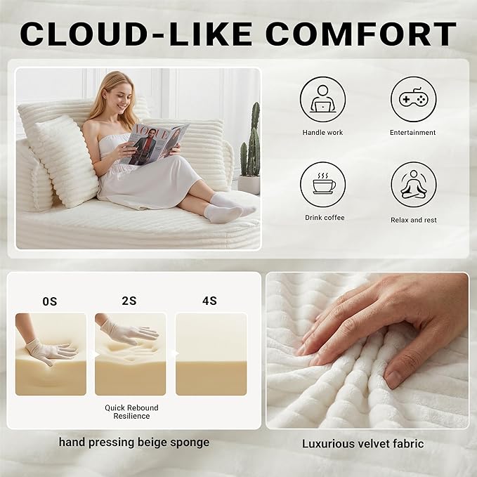 54-inch Oversized Round Chaise Longue Chair Indoor Modern Upholstered Corduroy Deep Seat Circle Cloud Chair Single Boneless Reading Chair for Living Room Bedroom Apartment Yellow