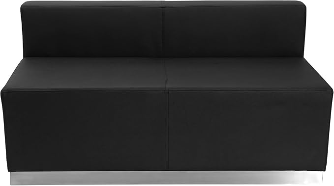 EMMA + OLIVER Black LeatherSoft Loveseat with Brushed Stainless Steel Base