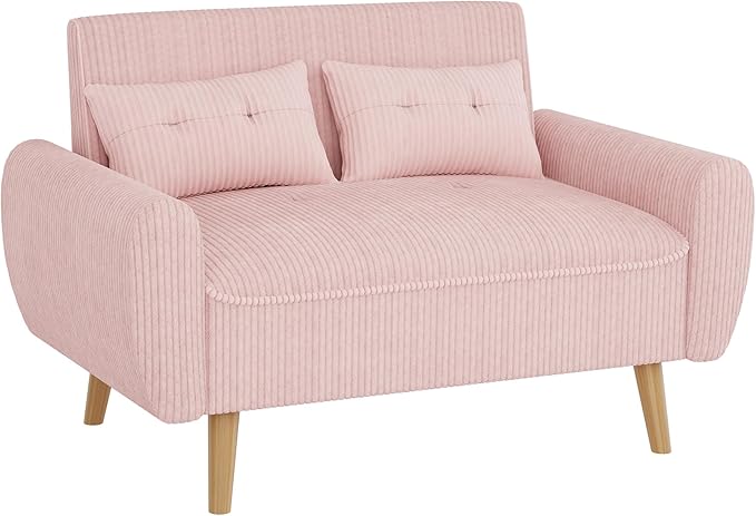 Shintenchi Small Modern Loveseat Couch Sofa Mid Century Fabric Upholstered 2-Seat Sofa Couch Love Seats Furniture for Small SpaceLiving RoomStudioApartment with 2 Pillows Pink