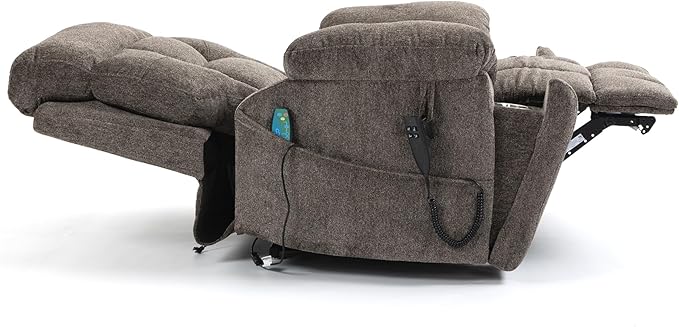 Dual Motor Lay Flat Lift Chairs Recliners - Extra Wide Big Man Recliner with Heat &amp Massage - Hidden Cup Holder - 400 lbs Capacity