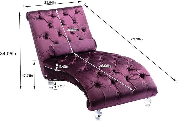 Leisure Velvet Concubine Sofa Accent Sofa Chaise Reclining Lounger Barrel Sofa with Acrylic Feet (Purple)