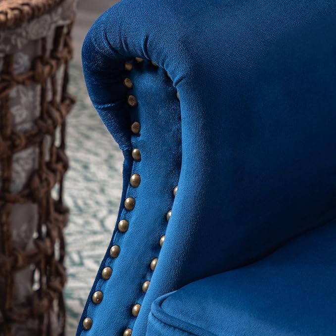 Accent Reading Arm Chairs Set of 2 for Living Room Bedroom Midcentury Modern Comfy Corner Sofa Chair Wingback Waiting Room Club Chair with Button Tufted Back &ampLumbar Pillow Velvet Blue