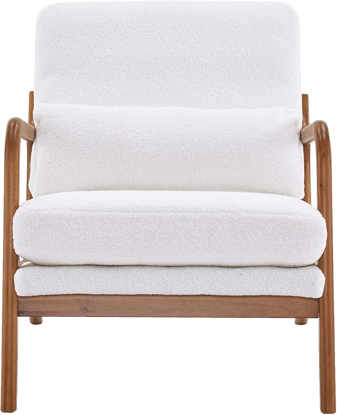Mid-Century Armchair with Solid Wood FrameLiving Room Chair with Extra-Thick Padded Backrest and Seat CushionSingle Sofa Chairs with Non-Slip Feet105° Slop BackTeddy Accent Chair for ClubOffice