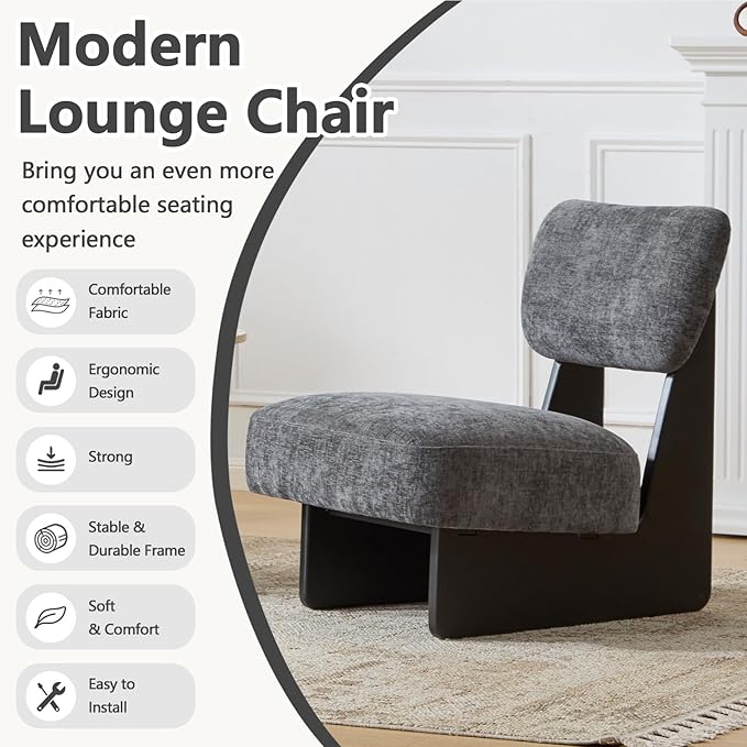 Beige Accent Chair Set of 2 for Small Spaces Armless Accent Chair for Bedroom Side Chairs &amp Comfy Chairs for Living Room Wood Base Comfy Cushion Bedroom Office (Black+Charcoal)