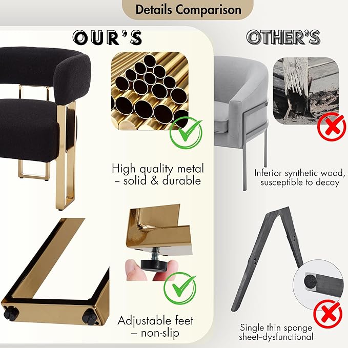 Barrel Accent Chairs Set of 2 Comfy Sherpa Upholstered Armchairs for Living Room with Semi-Open Back Reading Accent Chairs with Gold Metal Legs for Bedroom Vanity Reception Black