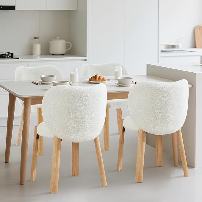 Mid-Century Modern Heart-Back Lounge Chair – Quality Cuddly Suede-Like Upholstery Solidified Hardwood &amp Metal Frame – Comfortable Accent Chair for Living Room Bedroom or RV - White| 2PCS