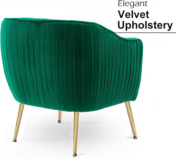 Velvet Accent Chair Modern Barrel Arm Chair with Golden Finished Metal Legs for Living Room and Bedroom Christmas Green