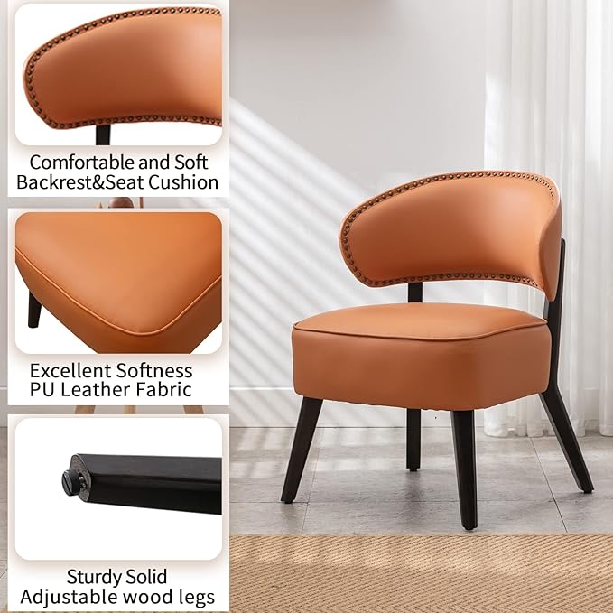 Modern PU Leather Upholstery Chair Living Room Leisure Sofa ChairArmless Reading Chair for Living Room Bedroom Waiting Room with Rivet Trimfor Bedroom Home ReceptionOrange